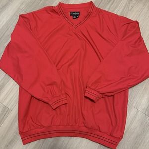 Men's Sz XL - FootJoy Long Sleeve Golf‎ Pullover Windbreaker V Neck Jacket Red